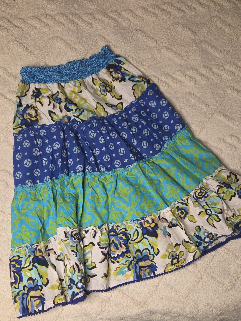 The Children's Place Blue, Aqua & White Tiered Floral Patchwork Skirt
